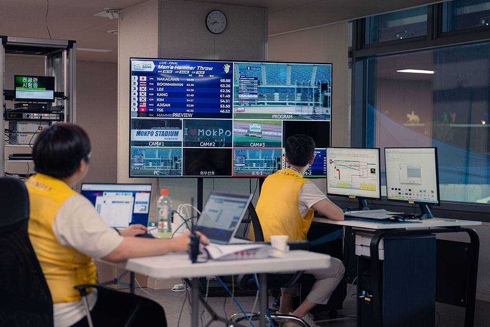 Operation of the EP Room for broadcasting transmission and scoreboard synchronization